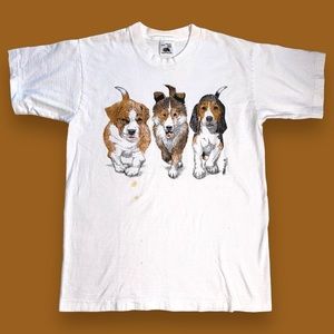 VTG double printed funny dog tee single stitch made in Ca medium white